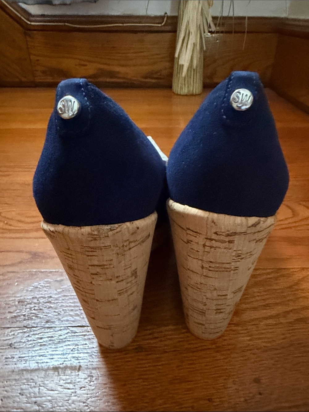 Stuart Weitzman Navy Suede Cork Wedge Heels - Picture 2 of 4